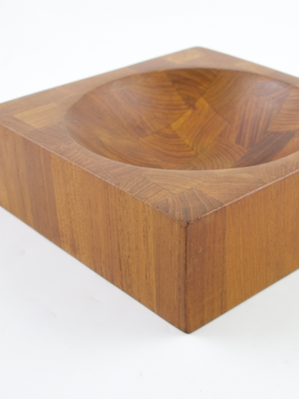 Vintage Teak End Grain Butcher Block Garlic Herb Chopping Mezzaluna Bowl #1